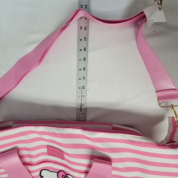 Bioworld Hello Kitty Pink and White Striped Duffle Bag 17.75"x14.5"×8"D - Picture 5 of 12
